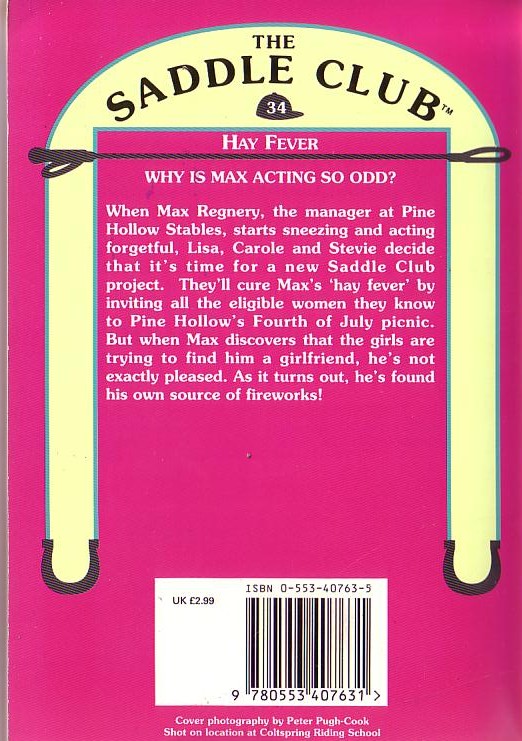 Bonnie Bryant  THE SADDLE CLUB 34: Hay Fever magnified rear book cover image