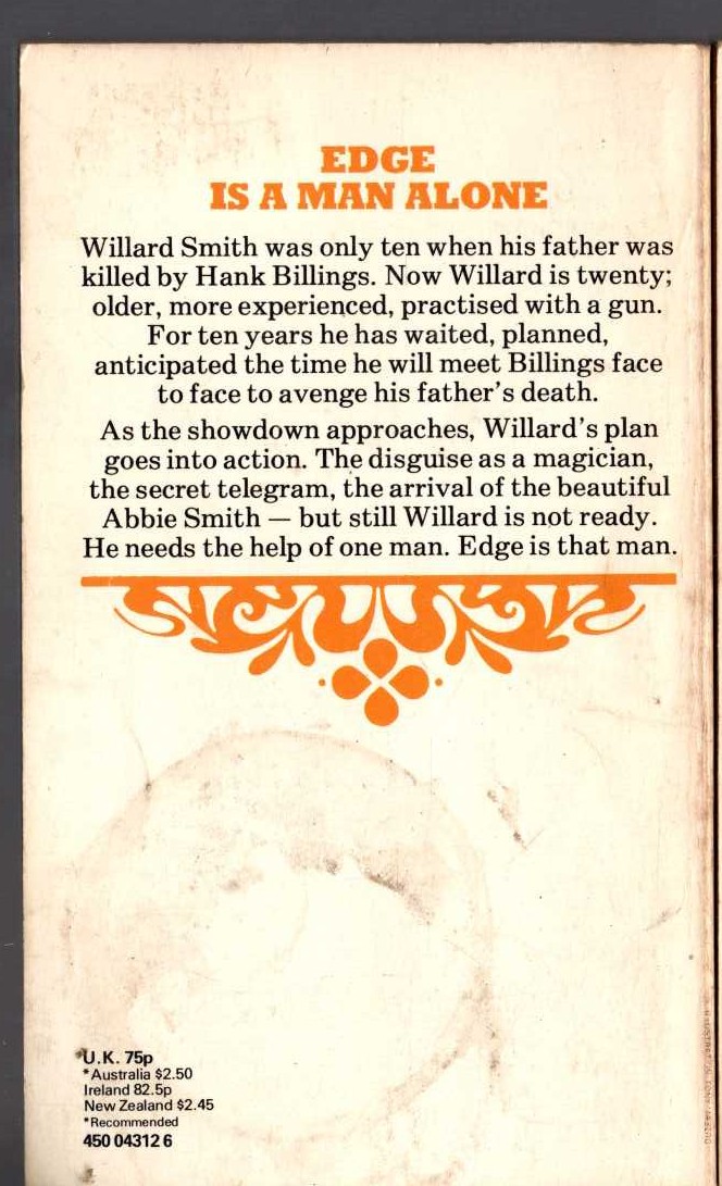 George G. Gilman  EDGE 32: THE FRIGHTENED GUN magnified rear book cover image