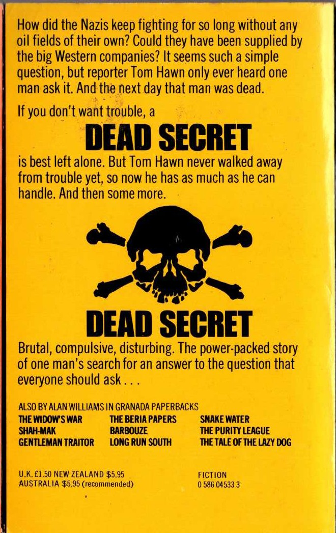 Alan Williams  DEAD SECRET magnified rear book cover image