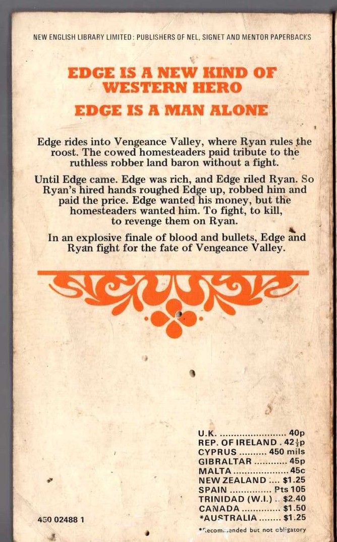George G. Gilman  EDGE 17: VENGEANCE VALLEY magnified rear book cover image