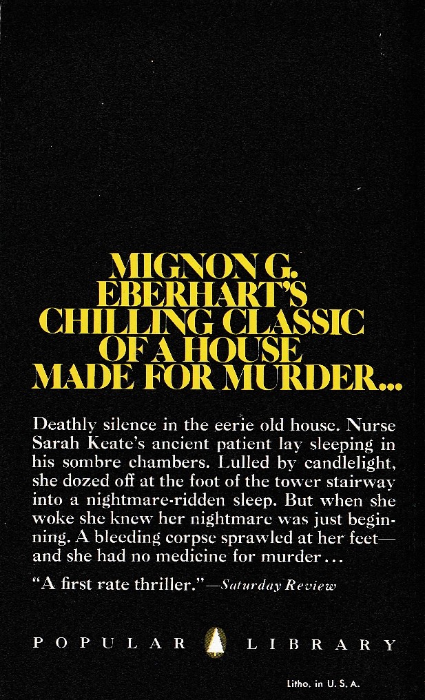 Mignon G. Eberhart  WHILE THE PATIENT SLEPT magnified rear book cover image