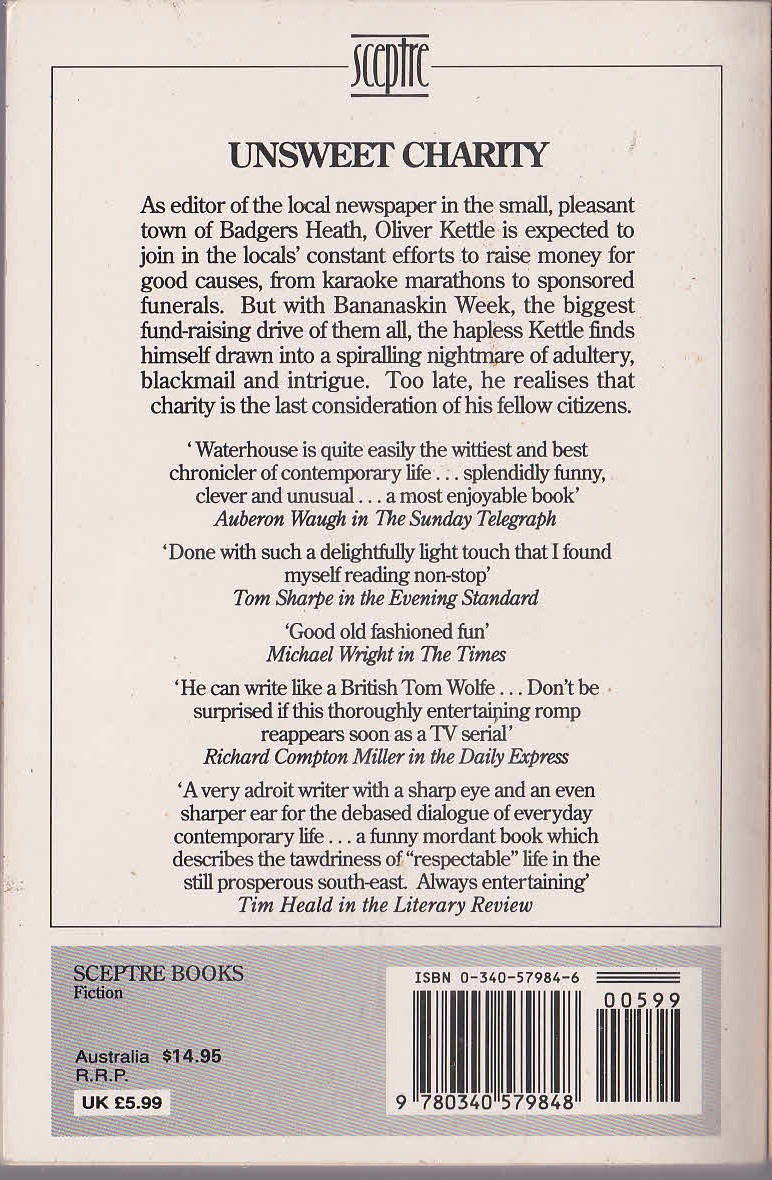 Keith Waterhouse  UNSWEET CHARITY magnified rear book cover image
