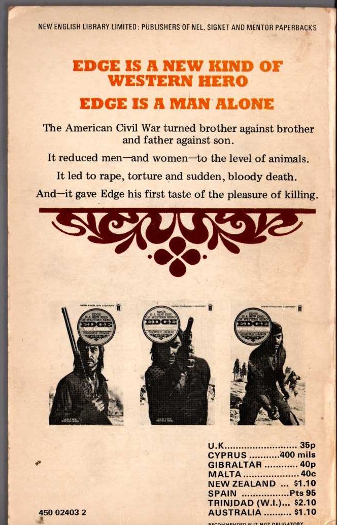 George G. Gilman  EDGE: KILLER'S BREED magnified rear book cover image