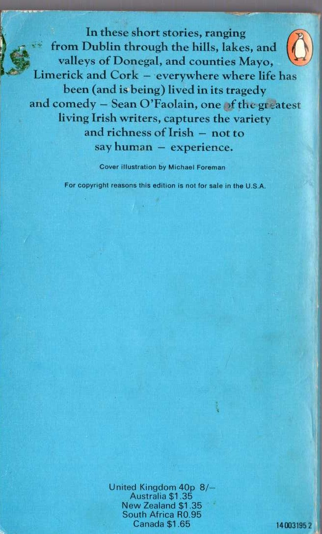 Sean O'Faolain  STORIES OF SEAN O'FAOLAIN magnified rear book cover image