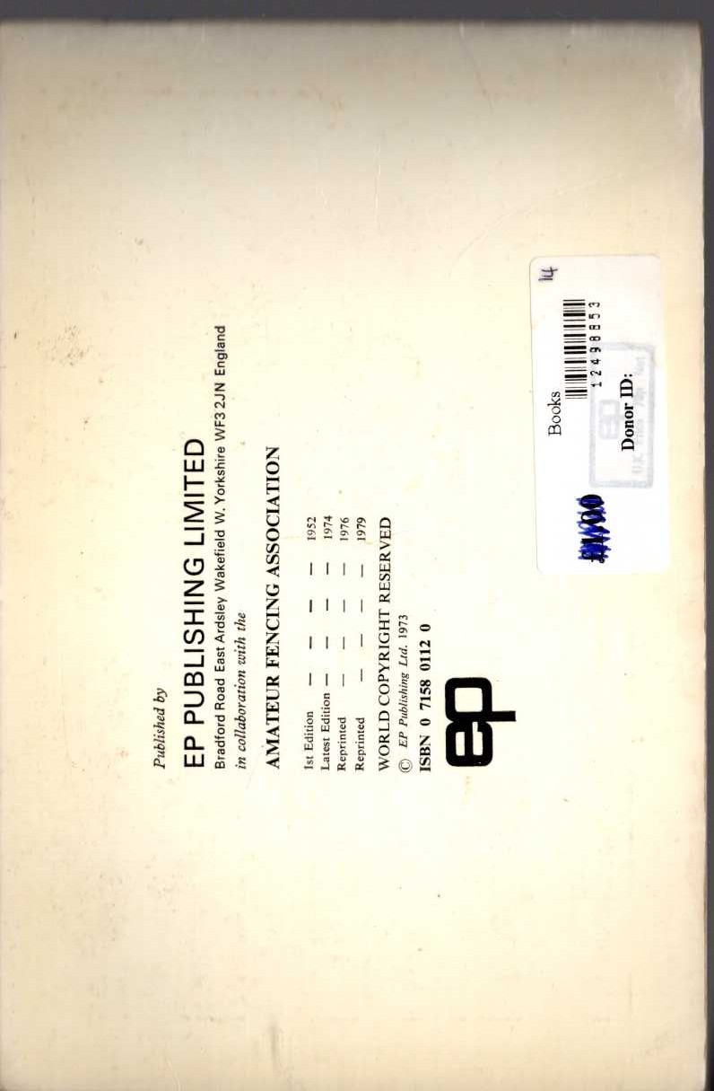 Anonymous   KNOW THE GAME: FENCING magnified rear book cover image