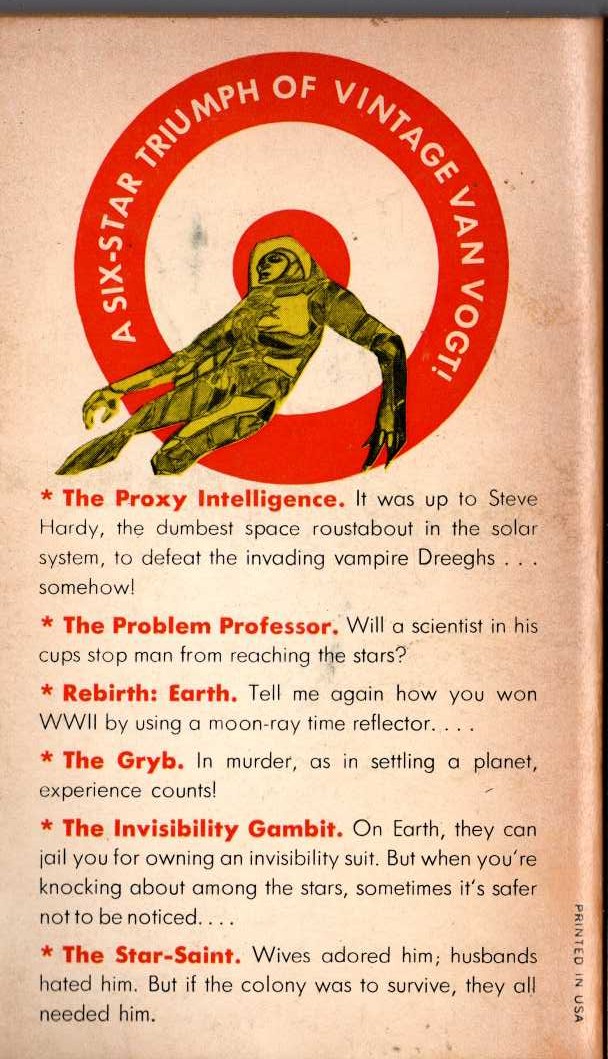 A.E. van Vogt  THE PROXY INTELLIGENCE and Other Mind Benders magnified rear book cover image