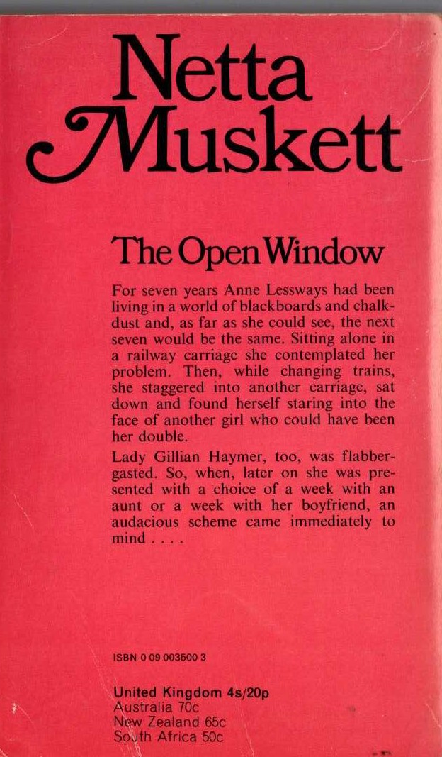 Netta Muskett  THE OPEN WINDOW magnified rear book cover image