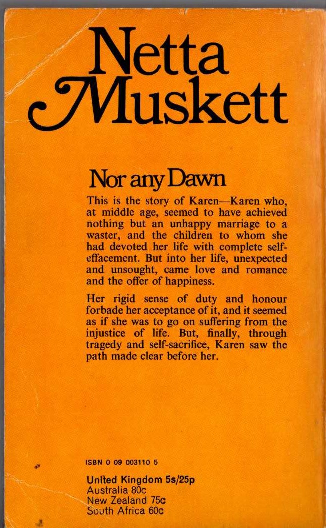 Netta Muskett  NOR ANY DAWN magnified rear book cover image