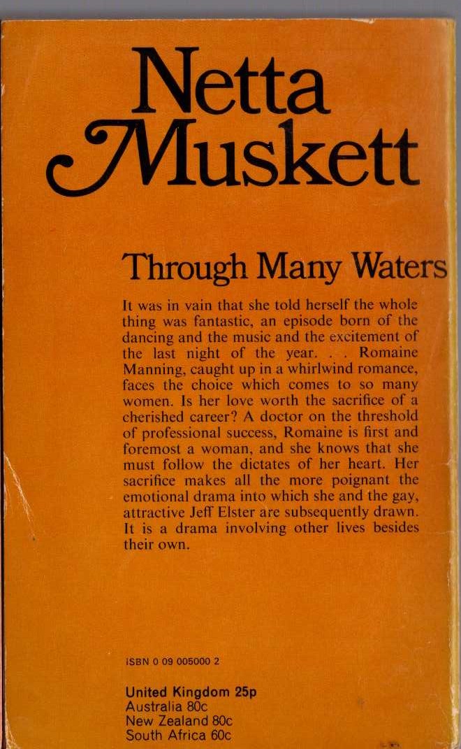 Netta Muskett  THROUGH MANY WATERS magnified rear book cover image