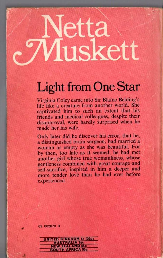 Netta Muskett  LIGHT FROM ONE STAR magnified rear book cover image