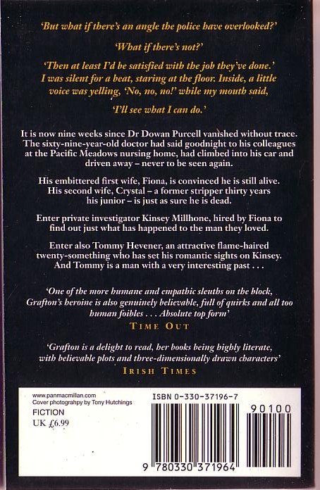 Sue Grafton  P.. IS FOR PERIL magnified rear book cover image
