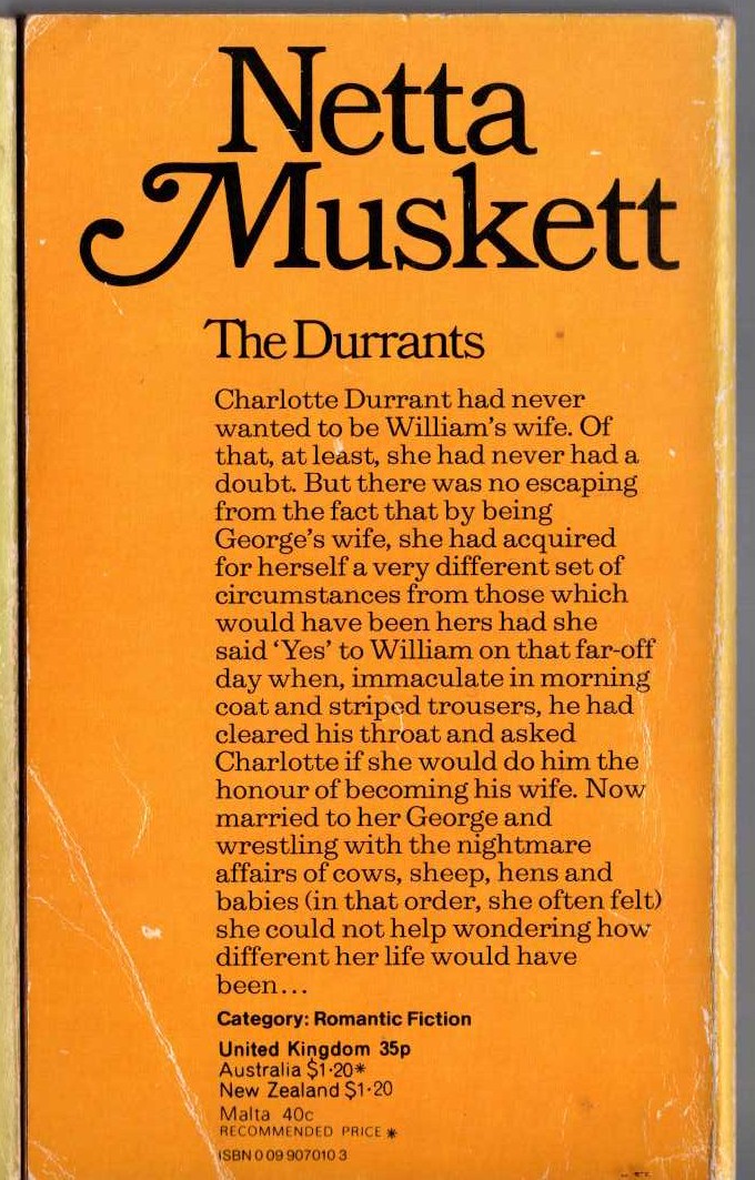 Netta Muskett  THE DURRANTS magnified rear book cover image