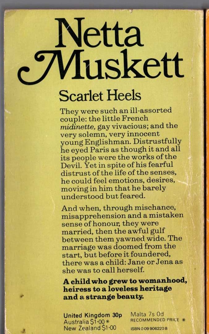 Netta Muskett  SCARLET HEELS magnified rear book cover image