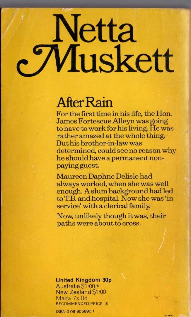 Netta Muskett  AFTER RAIN magnified rear book cover image
