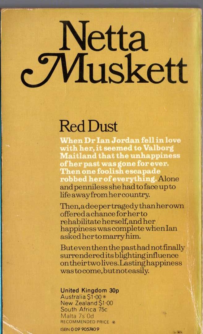 Netta Muskett  RED DUST magnified rear book cover image
