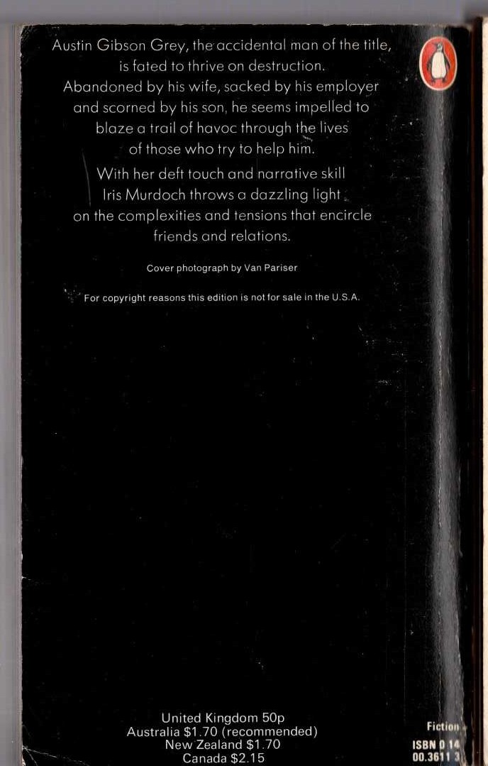 Iris Murdoch  AN ACCIDENTAL MAN magnified rear book cover image