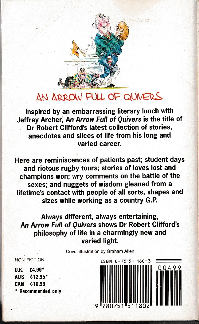 Dr.Robert Clifford  AN ARROW FULL OF QUIVERS magnified rear book cover image