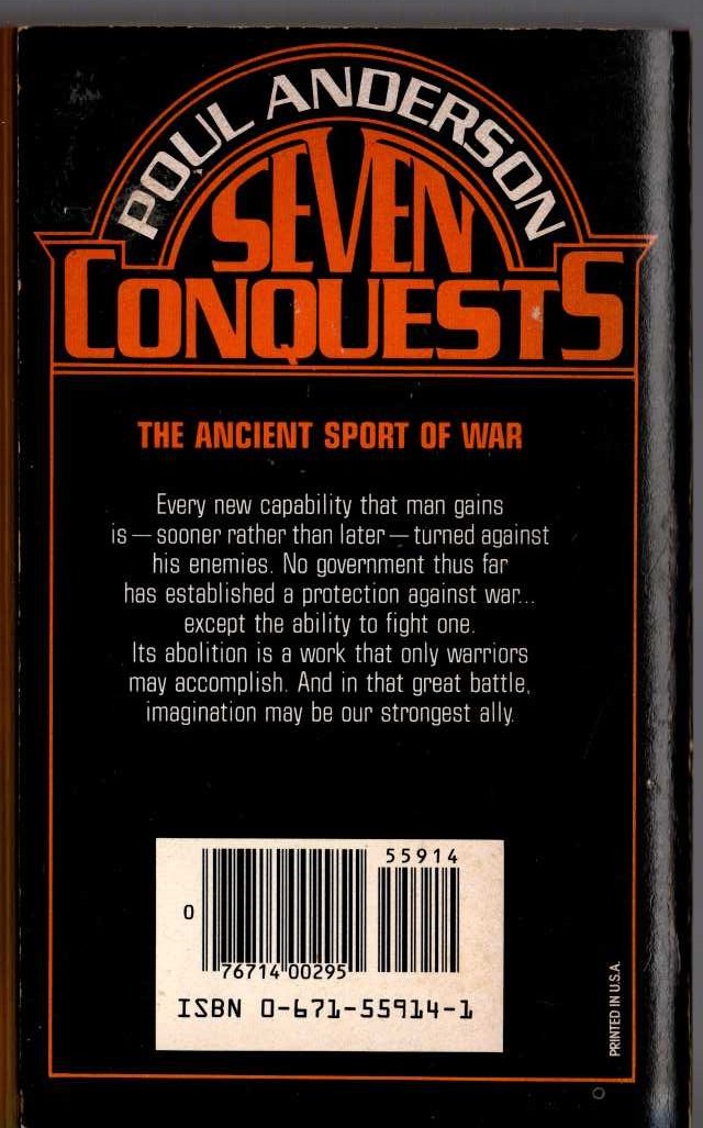 Poul Anderson  SEVEN CONQUESTS magnified rear book cover image