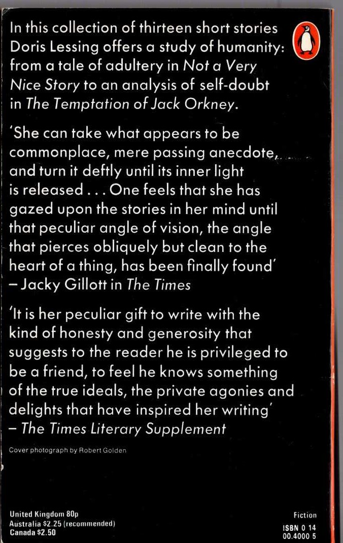 Doris Lessing  THE STORY OF A NON-MARRYING MAN and Other Stories magnified rear book cover image