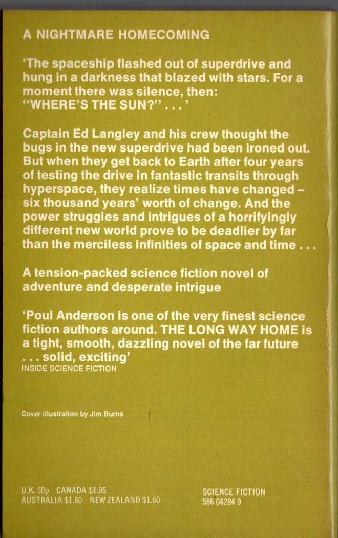 Poul Anderson  THE LONG WAY HOME magnified rear book cover image