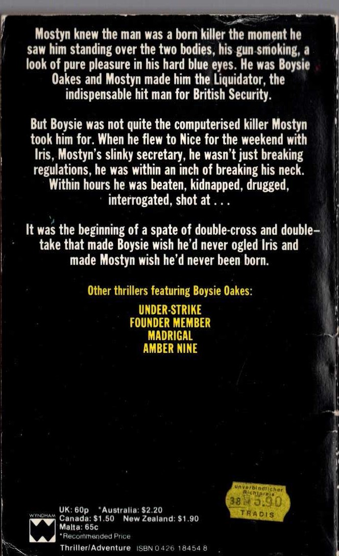 John Gardner  THE LIQUIDATOR magnified rear book cover image