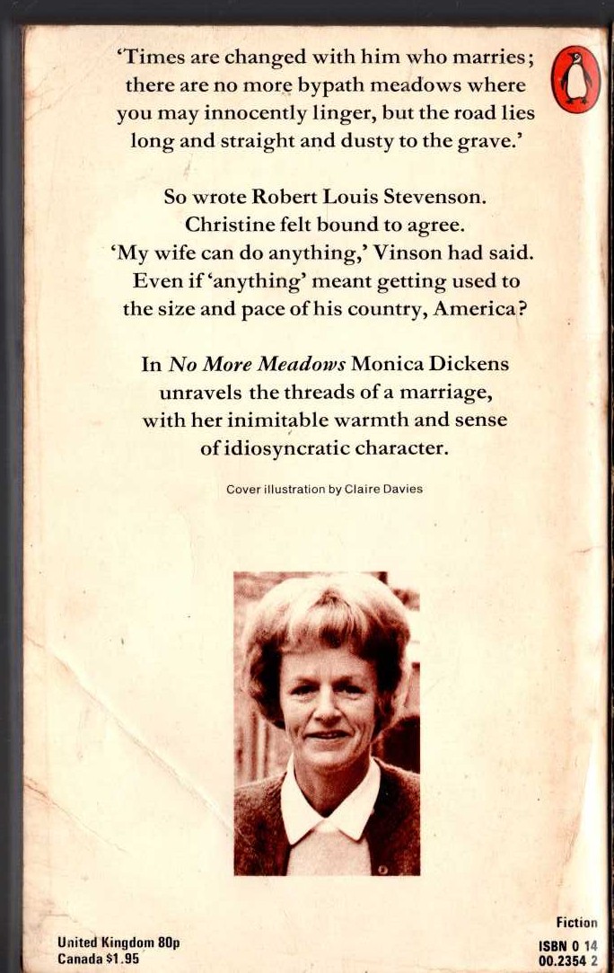 Monica Dickens  NO MORE MEADOWS magnified rear book cover image
