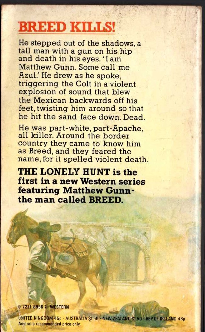 James A. Muir  BREED 1: THE LONELY HUNT magnified rear book cover image