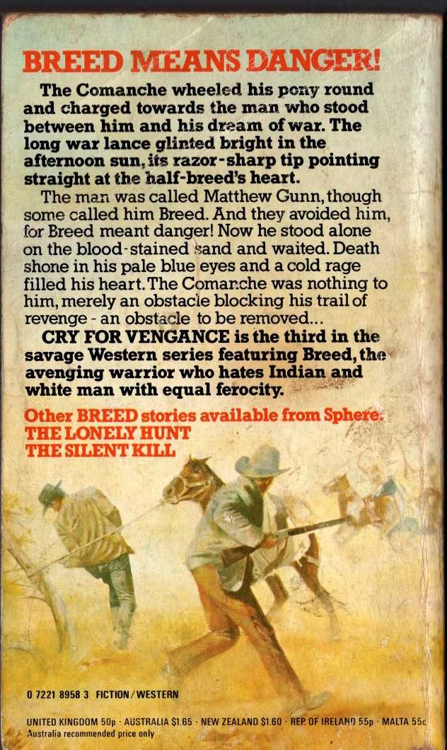 James A. Muir  BREED 3: CRY FOR VENGEANCE magnified rear book cover image