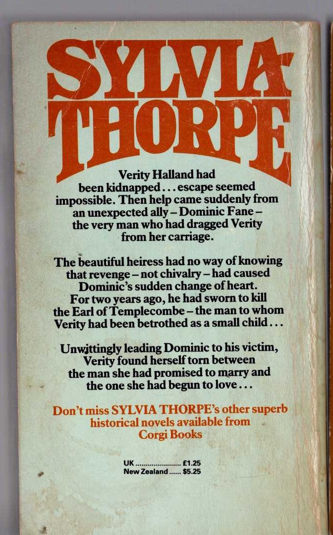 Sylvia Thorpe  THE SWORD OF VENGEANCE magnified rear book cover image