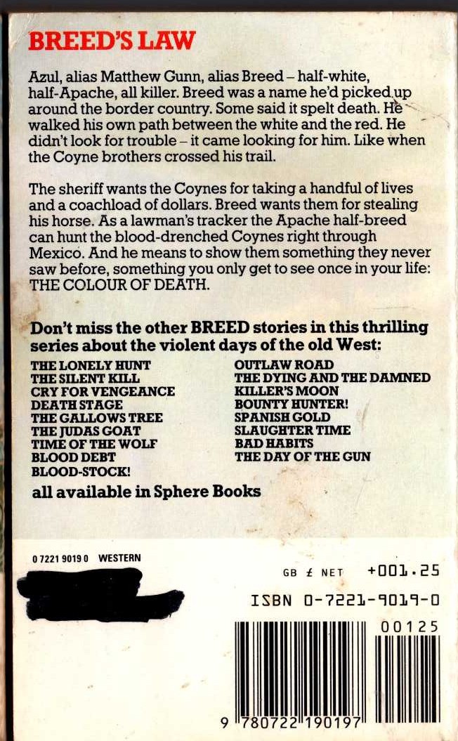 James A. Muir  BREED 18: THE COLOUR OF DEATH magnified rear book cover image