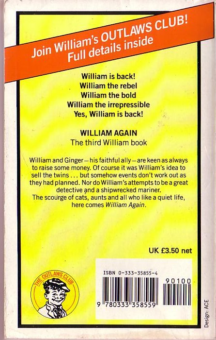 Richmal Crompton  WILLIAM AGAIN magnified rear book cover image