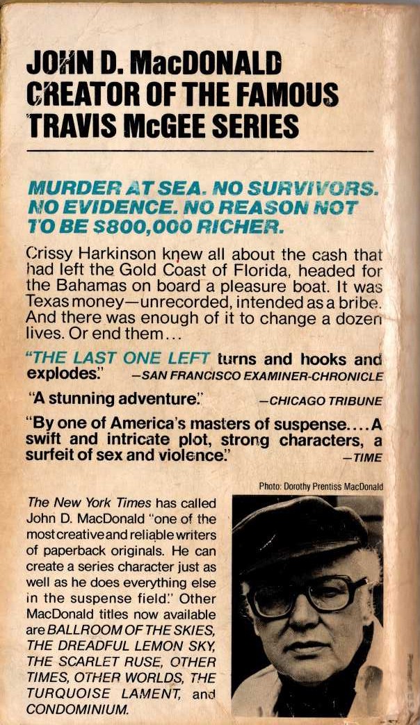 John D. MacDonald  THE LAST ONE LEFT magnified rear book cover image