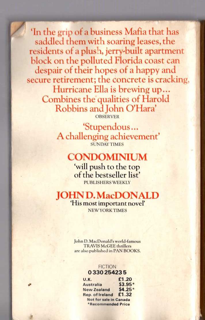 John D. MacDonald  CONDOMINIUM magnified rear book cover image