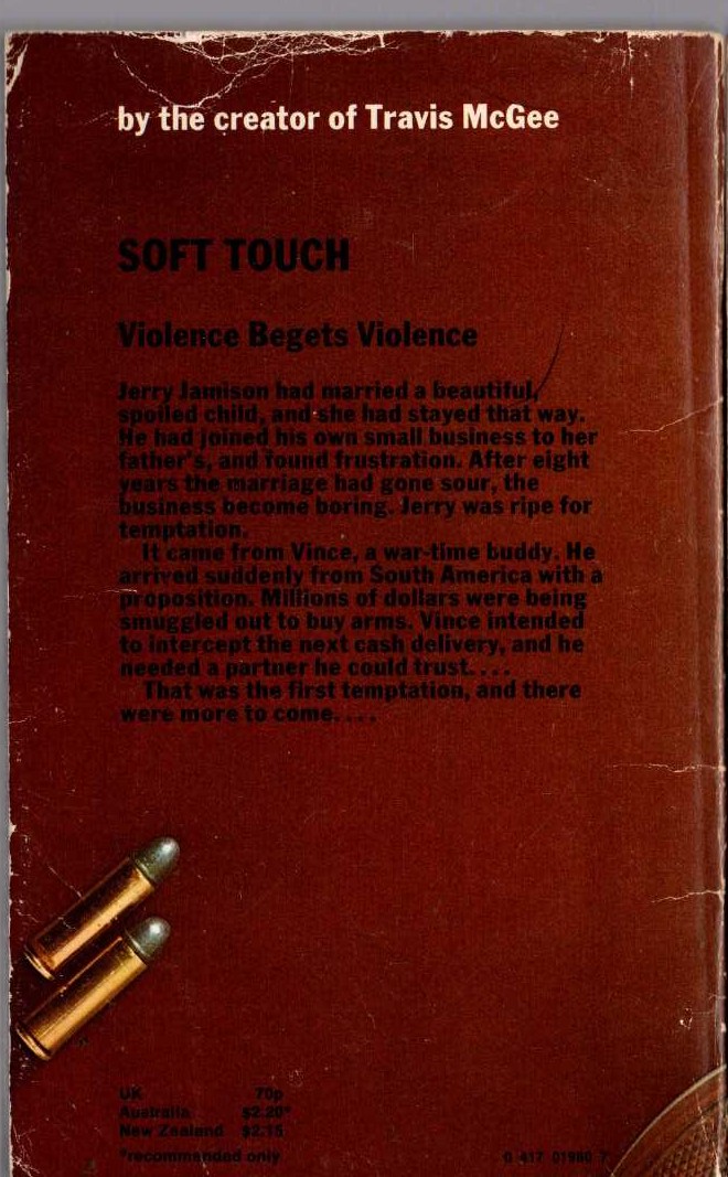 John D. MacDonald  SOFT TOUCH magnified rear book cover image