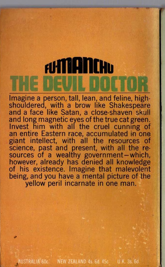 Sax Rohmer  THE DEVIL DOCTOR magnified rear book cover image