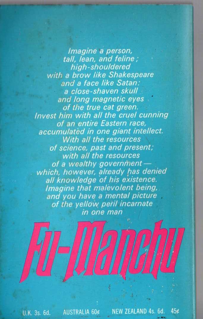 Sax Rohmer  THE TRIAL OF FU-MANCHU magnified rear book cover image