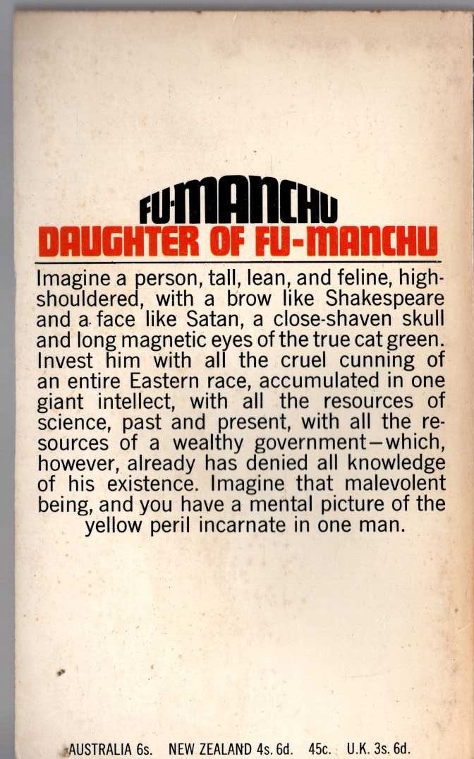 Sax Rohmer  DAUGHTER OF FU-MANCHU magnified rear book cover image