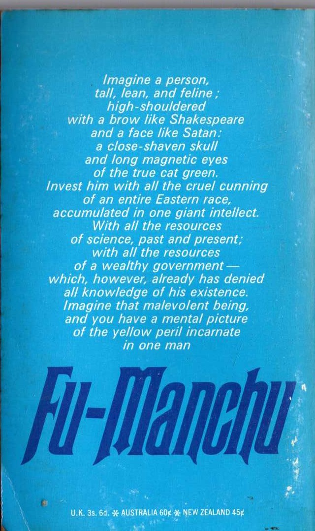 Sax Rohmer  THE DRUMS OF FU-MANCHU magnified rear book cover image