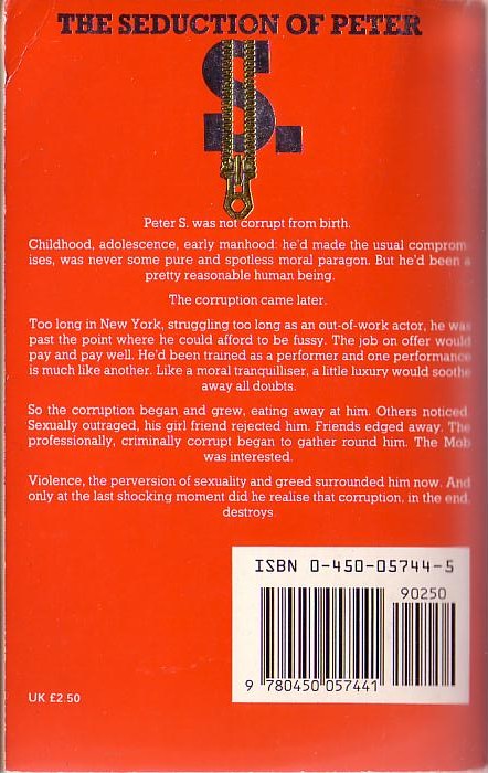 Lawrence Sanders  THE SEDUCTION OF PETER S. magnified rear book cover image