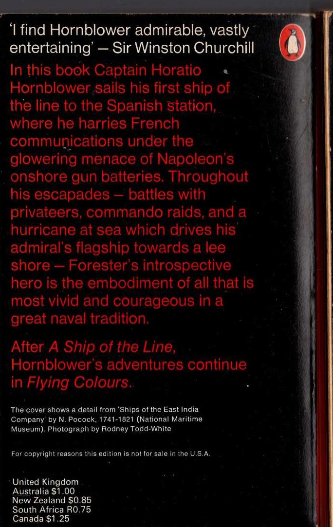 C.S. Forester  A SHIP OF THE LINE magnified rear book cover image