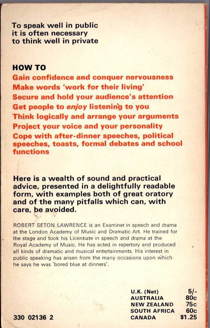 Robert Seton Lawrence  A GUIDE TO PUBLIC SPEAKING magnified rear book cover image