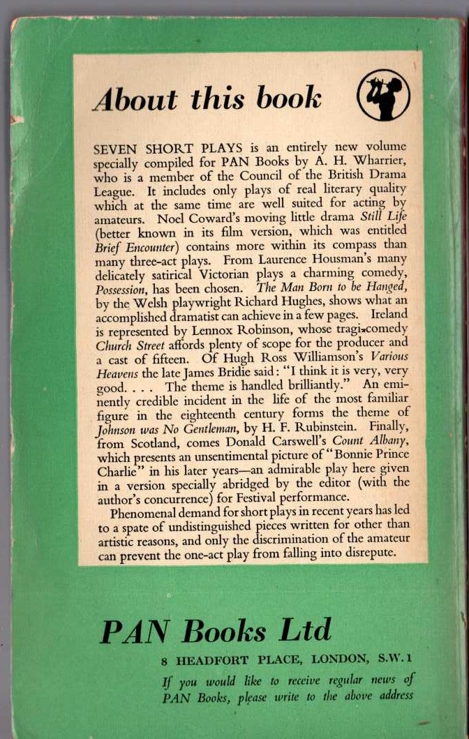 A.H. Wharrier (compiles) SEVEN SHORT PLAYS for reading or acting magnified rear book cover image