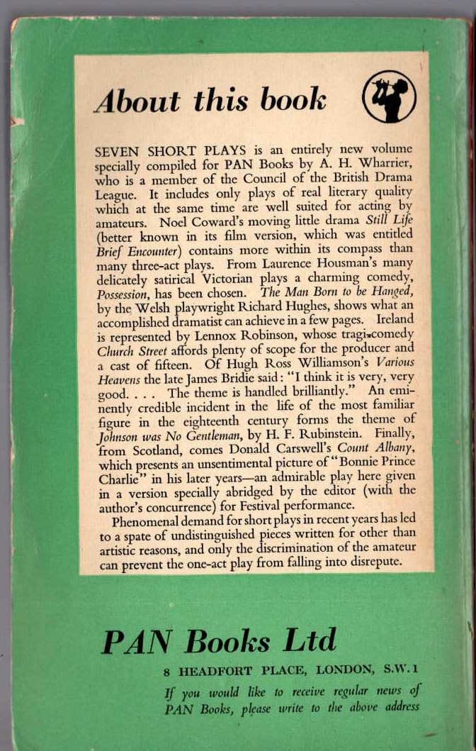 A.H. Wharrier (compiles) SEVEN SHORT PLAYS for reading or acting magnified rear book cover image