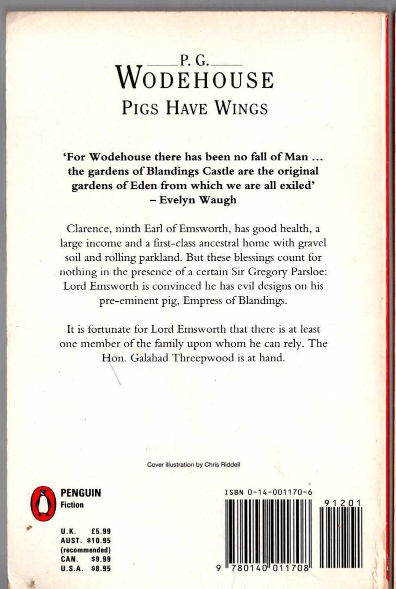 P.G. Wodehouse  PIGS HAVE WINGS magnified rear book cover image