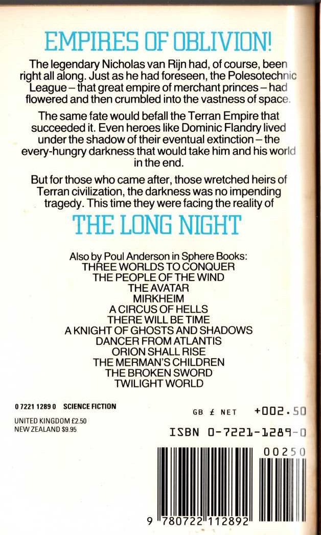 Poul Anderson  THE LONG NIGHT magnified rear book cover image
