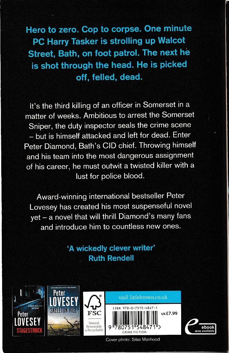 Peter Lovesey  COP TO CORPSE magnified rear book cover image