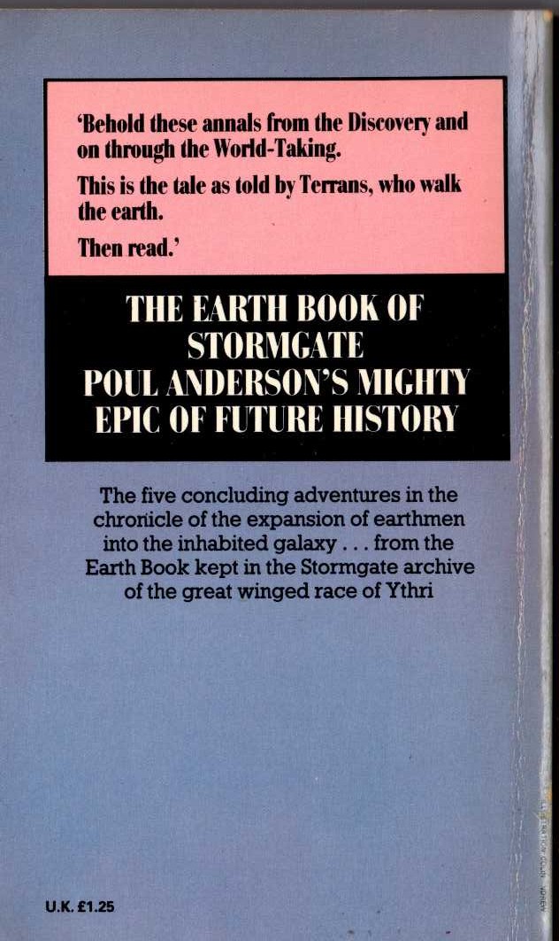 Poul Anderson  THE EARTH BOOK OF STORMGATE - 3 magnified rear book cover image