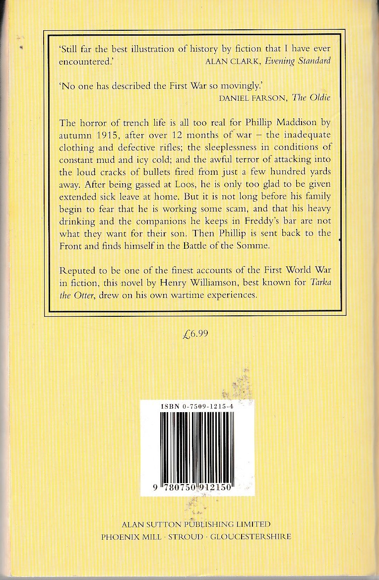 Henry Williamson  THE GOLDEN VIRGIN magnified rear book cover image