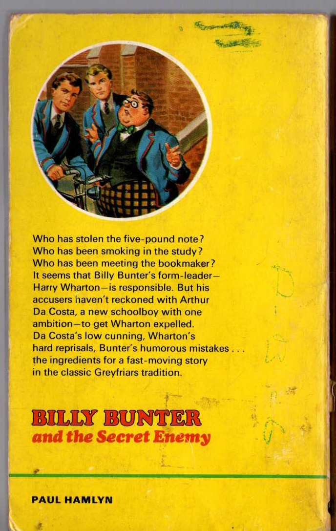 Frank Richards  BILLY BUNTER AND THE SECRET ENEMY magnified rear book cover image