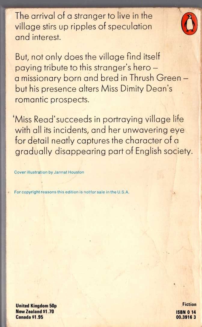 Miss Read  WINTER IN THRUSH GREEN magnified rear book cover image